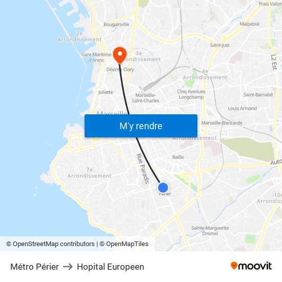 Métro Périer to Hopital Europeen map