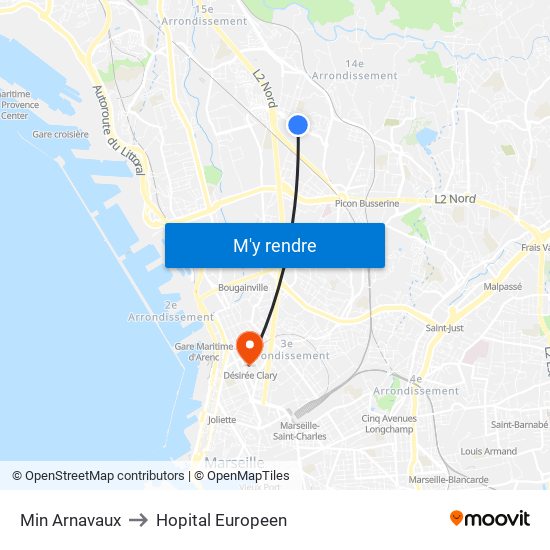 Min Arnavaux to Hopital Europeen map