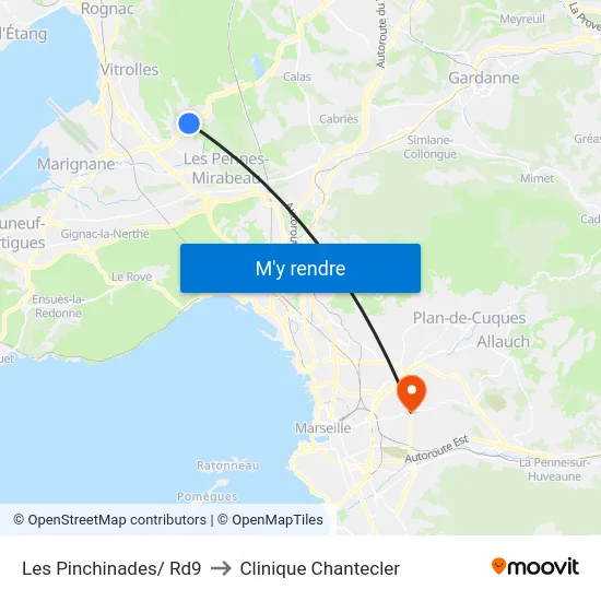 Les Pinchinades/ Rd9 to Clinique Chantecler map