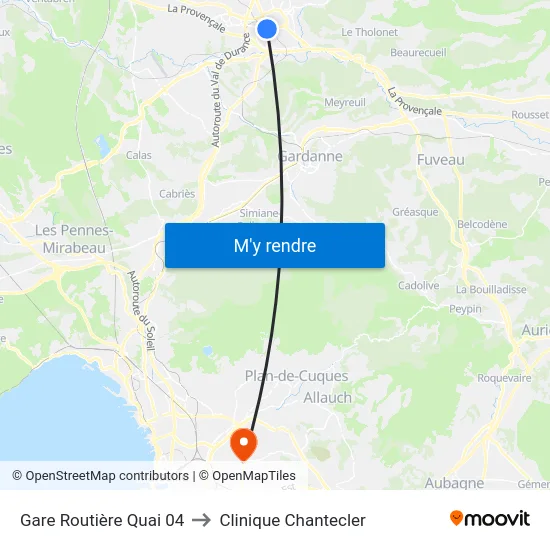 Gare Routière Quai 04 to Clinique Chantecler map
