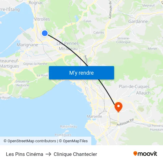 Les Pins Cinéma to Clinique Chantecler map