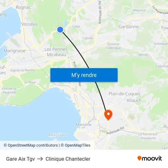 Gare Aix Tgv to Clinique Chantecler map