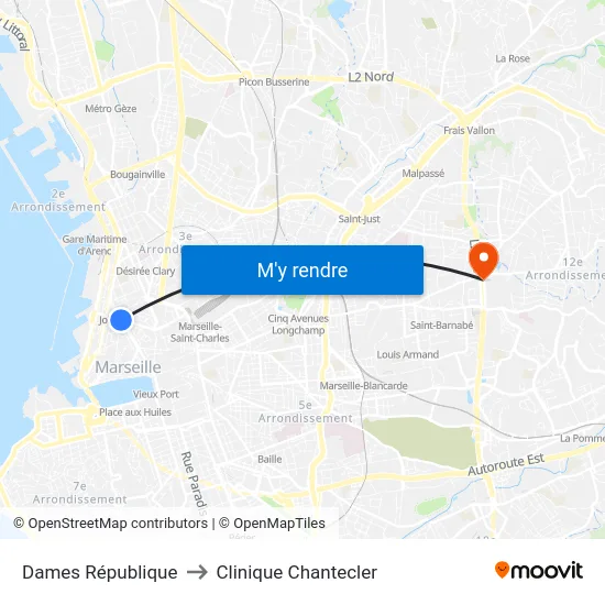 Dames République to Clinique Chantecler map
