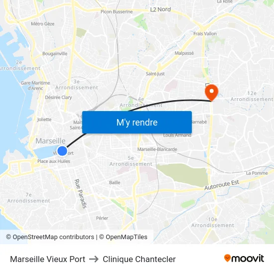Marseille Vieux Port to Clinique Chantecler map