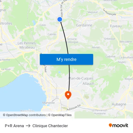 P+R Arena to Clinique Chantecler map