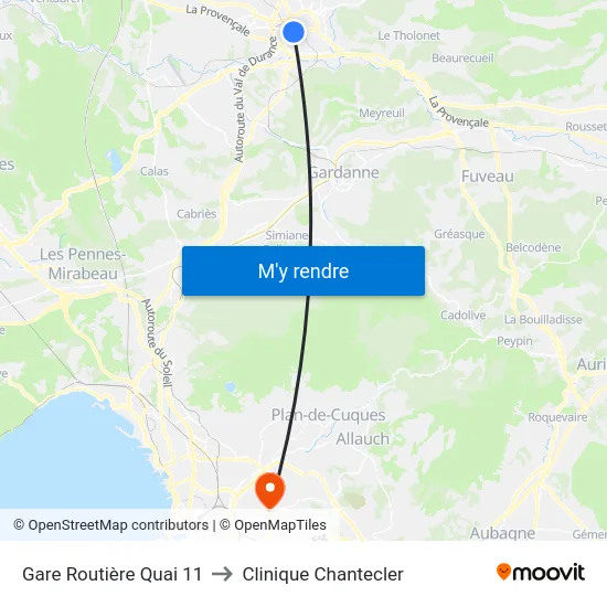 Gare Routière to Clinique Chantecler map