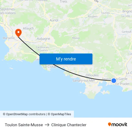 Toulon Sainte-Musse to Clinique Chantecler map