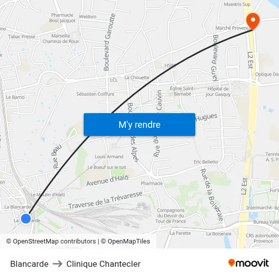 Blancarde to Clinique Chantecler map
