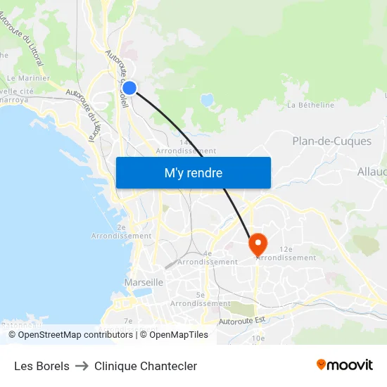 Les Borels to Clinique Chantecler map