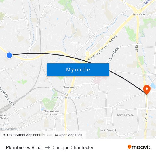 Plombières Arnal to Clinique Chantecler map