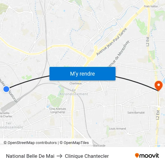 National Belle De Mai to Clinique Chantecler map