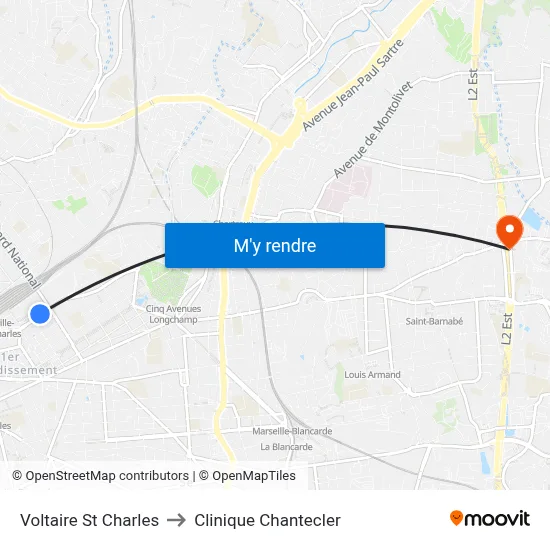 Voltaire St Charles to Clinique Chantecler map