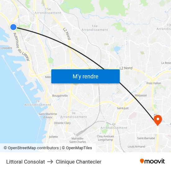 Littoral Consolat to Clinique Chantecler map