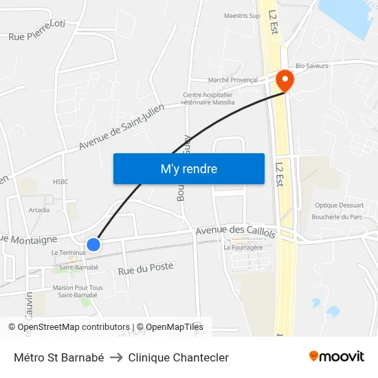 Métro St Barnabé to Clinique Chantecler map