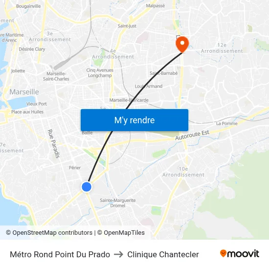 Métro Rond Point Du Prado to Clinique Chantecler map
