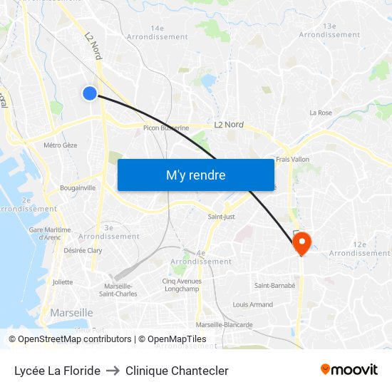 Lycée La Floride to Clinique Chantecler map