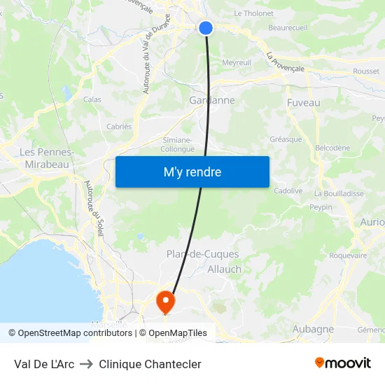 Val De L'Arc to Clinique Chantecler map