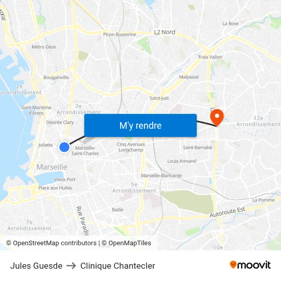 Jules Guesde to Clinique Chantecler map