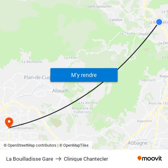 La Bouilladisse Gare to Clinique Chantecler map