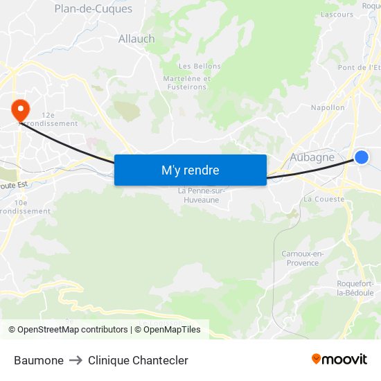 Baumone to Clinique Chantecler map