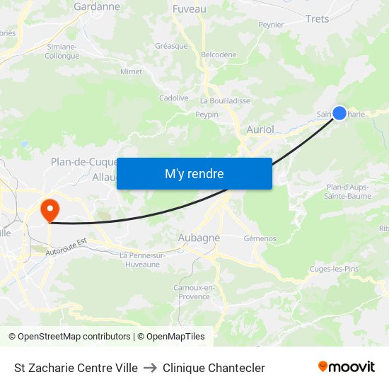 St Zacharie Centre Ville to Clinique Chantecler map