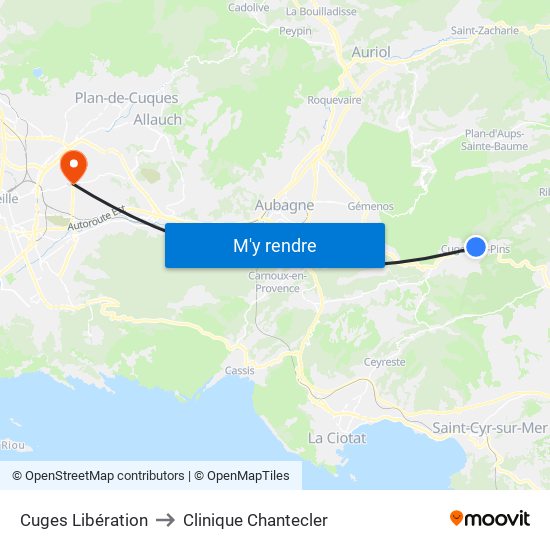 Cuges Libération to Clinique Chantecler map