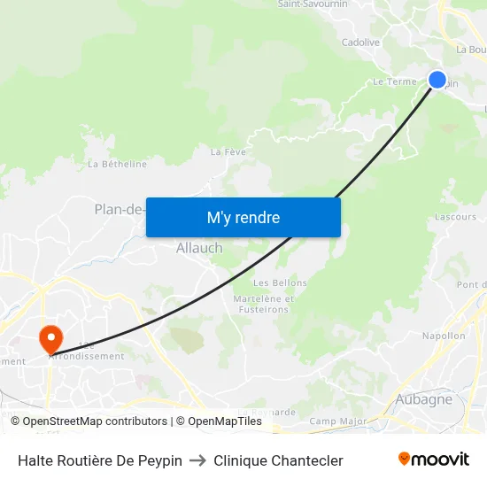 Halte Routière De Peypin to Clinique Chantecler map