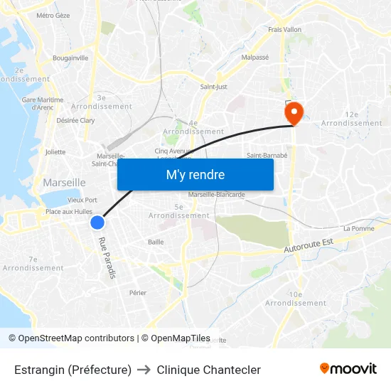 Estrangin (Préfecture) to Clinique Chantecler map