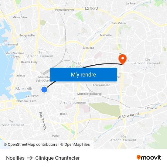 Noailles to Clinique Chantecler map