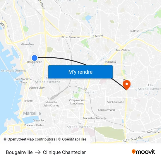 Bougainville to Clinique Chantecler map