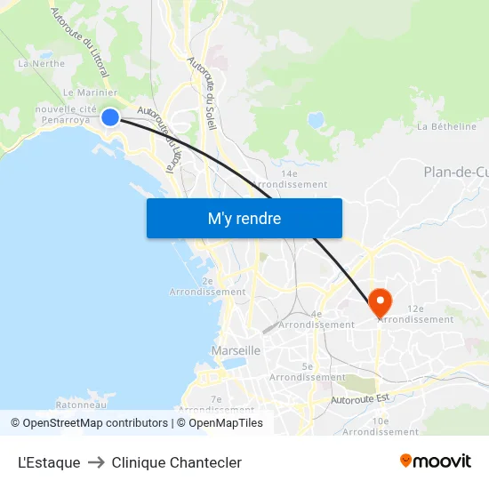 L'Estaque to Clinique Chantecler map