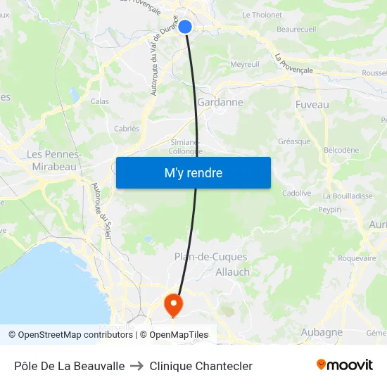 Pôle De La Beauvalle to Clinique Chantecler map