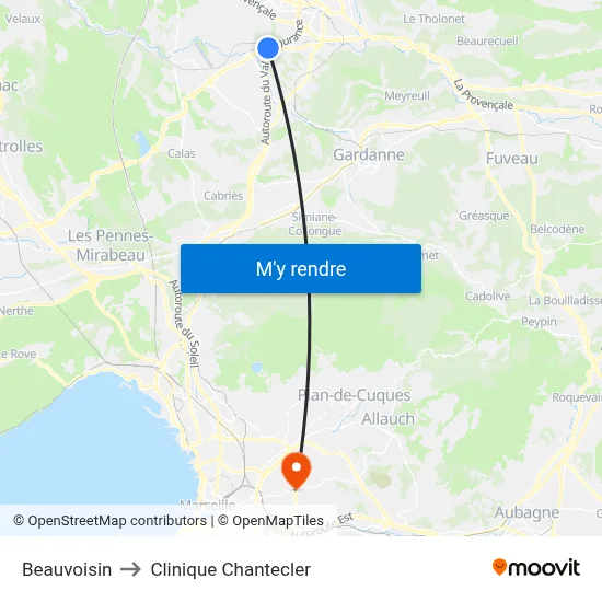 Beauvoisin to Clinique Chantecler map