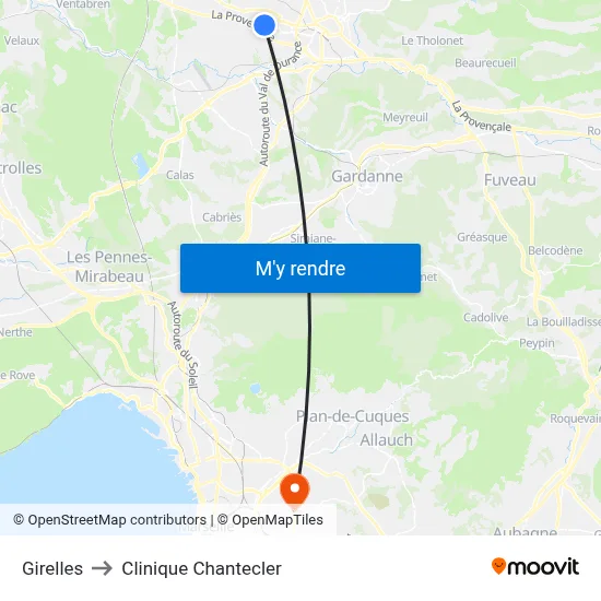 Girelles to Clinique Chantecler map