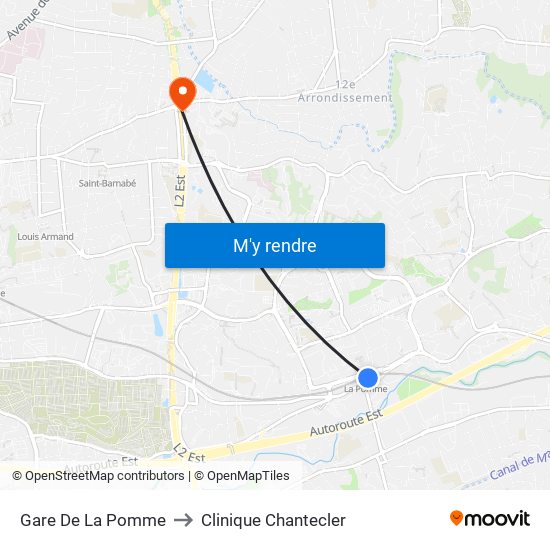 Gare De La Pomme to Clinique Chantecler map