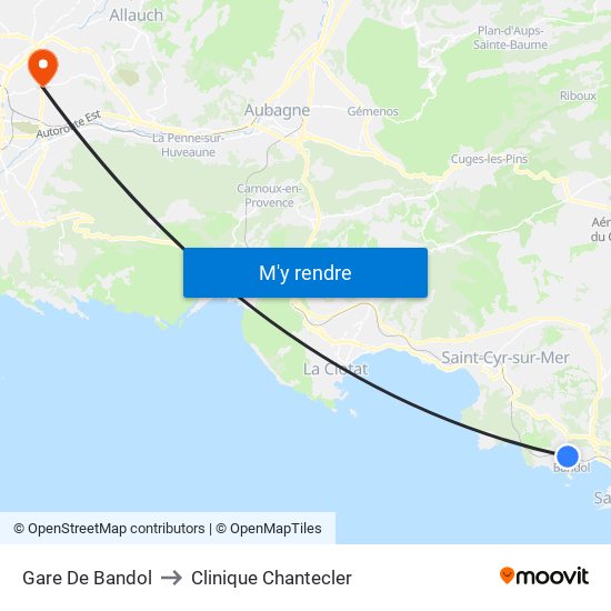 Gare De Bandol to Clinique Chantecler map