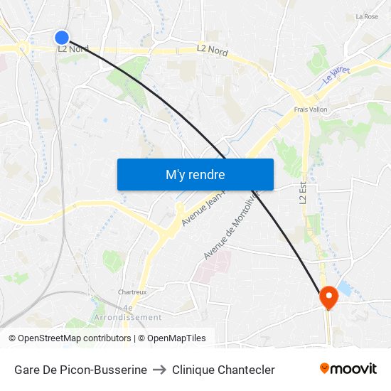 Gare De Picon-Busserine to Clinique Chantecler map