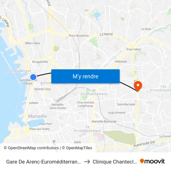 Gare De Arenc-Euroméditerranée to Clinique Chantecler map