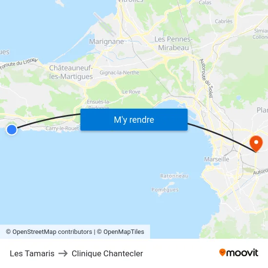 Les Tamaris to Clinique Chantecler map