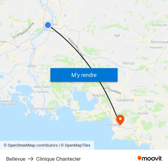 Bellevue to Clinique Chantecler map
