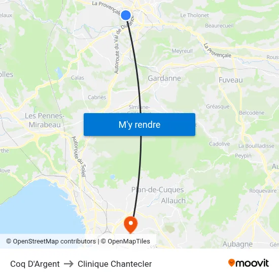 Coq D'Argent to Clinique Chantecler map