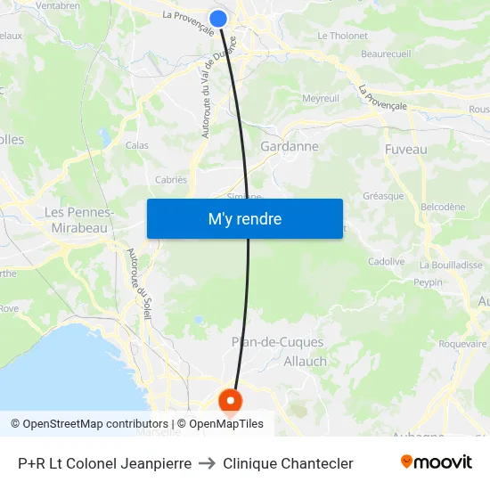 P+R Lt Colonel Jeanpierre to Clinique Chantecler map