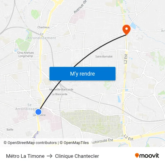 Métro La Timone to Clinique Chantecler map
