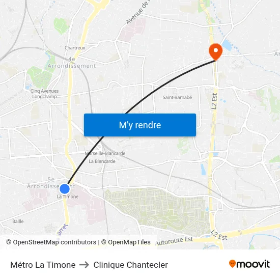 Métro La Timone to Clinique Chantecler map