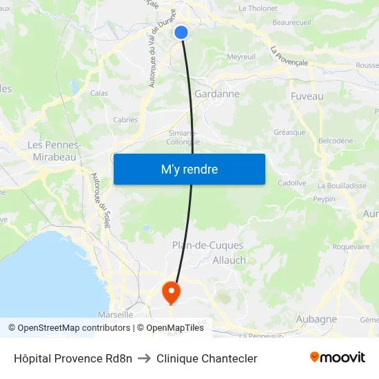 Hôpital Provence Rd8n to Clinique Chantecler map