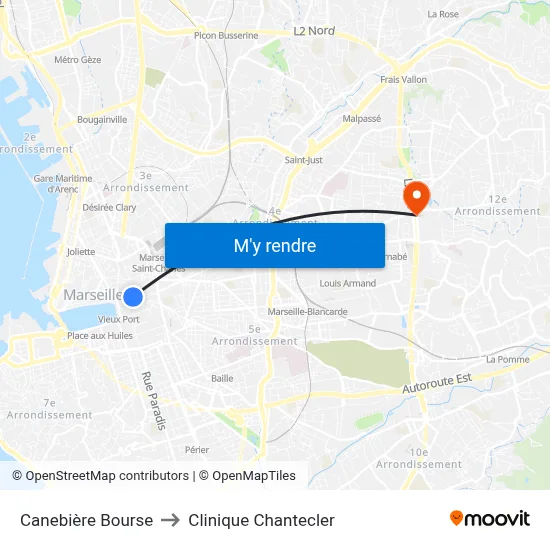 Canebière Bourse to Clinique Chantecler map