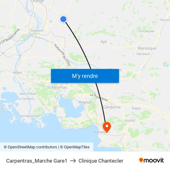 Carpentras_Marche Gare1 to Clinique Chantecler map