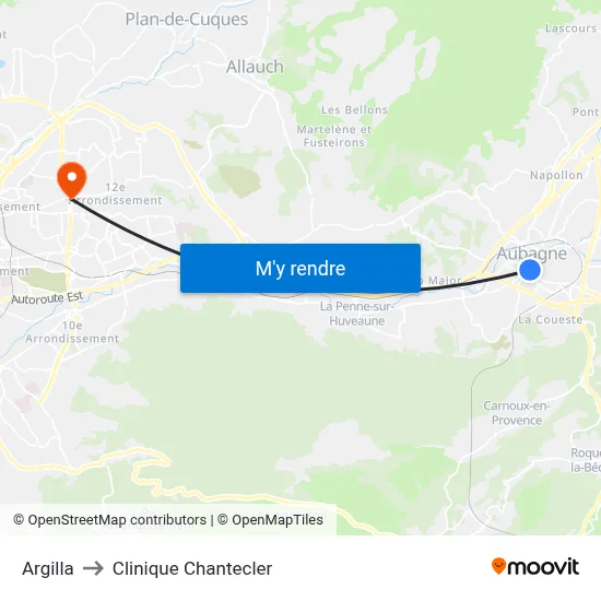 Argilla to Clinique Chantecler map