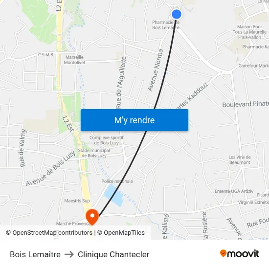 Bois Lemaître to Clinique Chantecler map