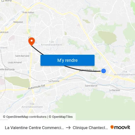 La Valentine Centre Commercial to Clinique Chantecler map